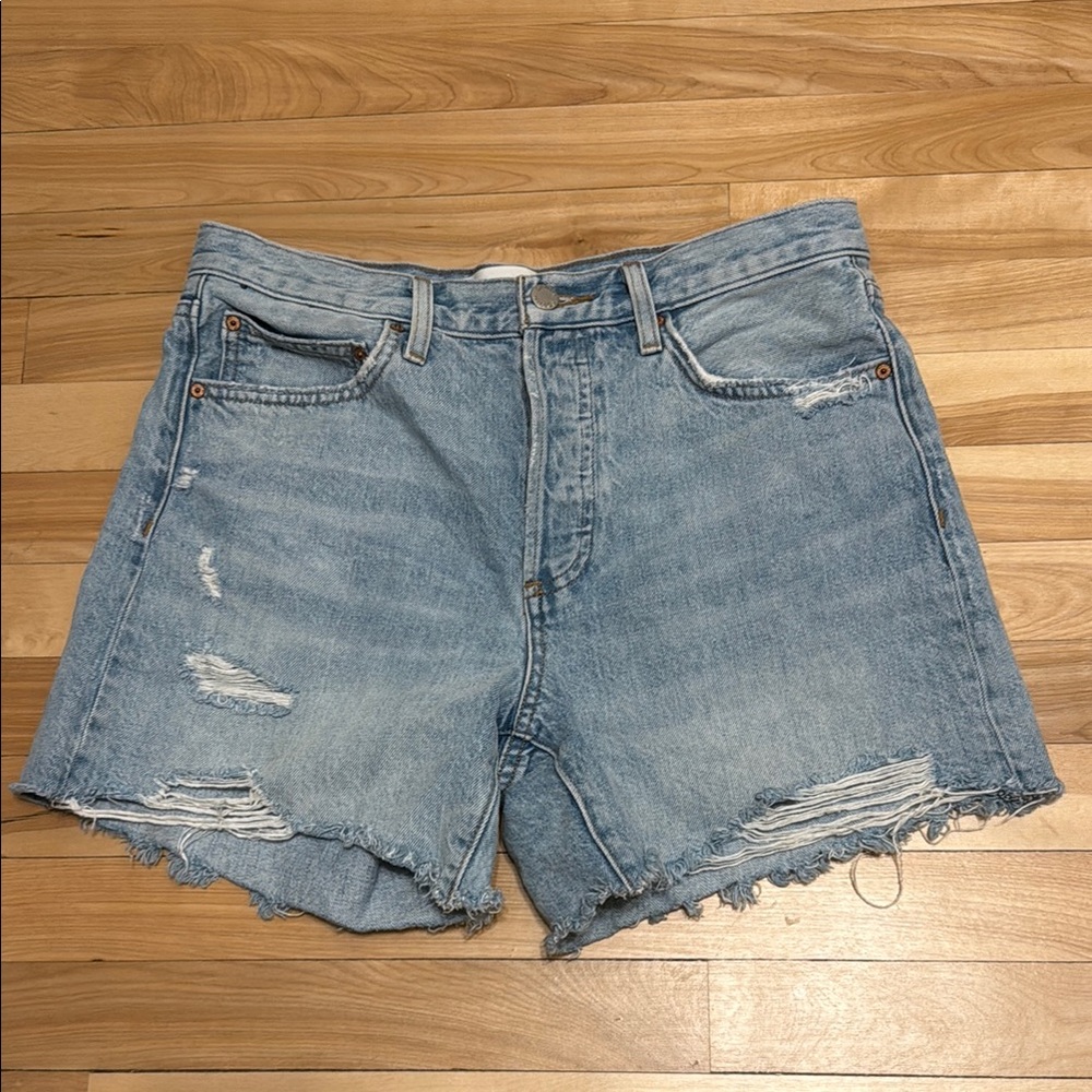 Denim Forum Light Blue Frayed Jean Shorts